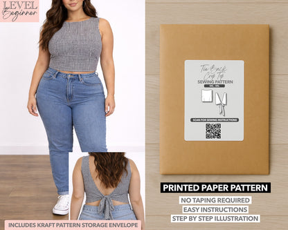 Plus Size Tie Back Crop Top printed sewing pattern with easy instructions and step by step illustrations.