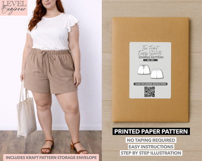 Plus Size Tie Front Easy Shorts printed sewing pattern with easy instructions and step by step illustrations.