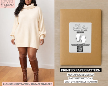 Plus Size Turtleneck Oversized Sweater Dress Sewing Pattern