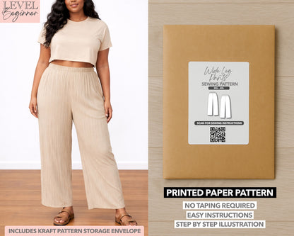 Plus Size Wide Leg Pants printed sewing pattern with easy instructions and step by step illustrations.