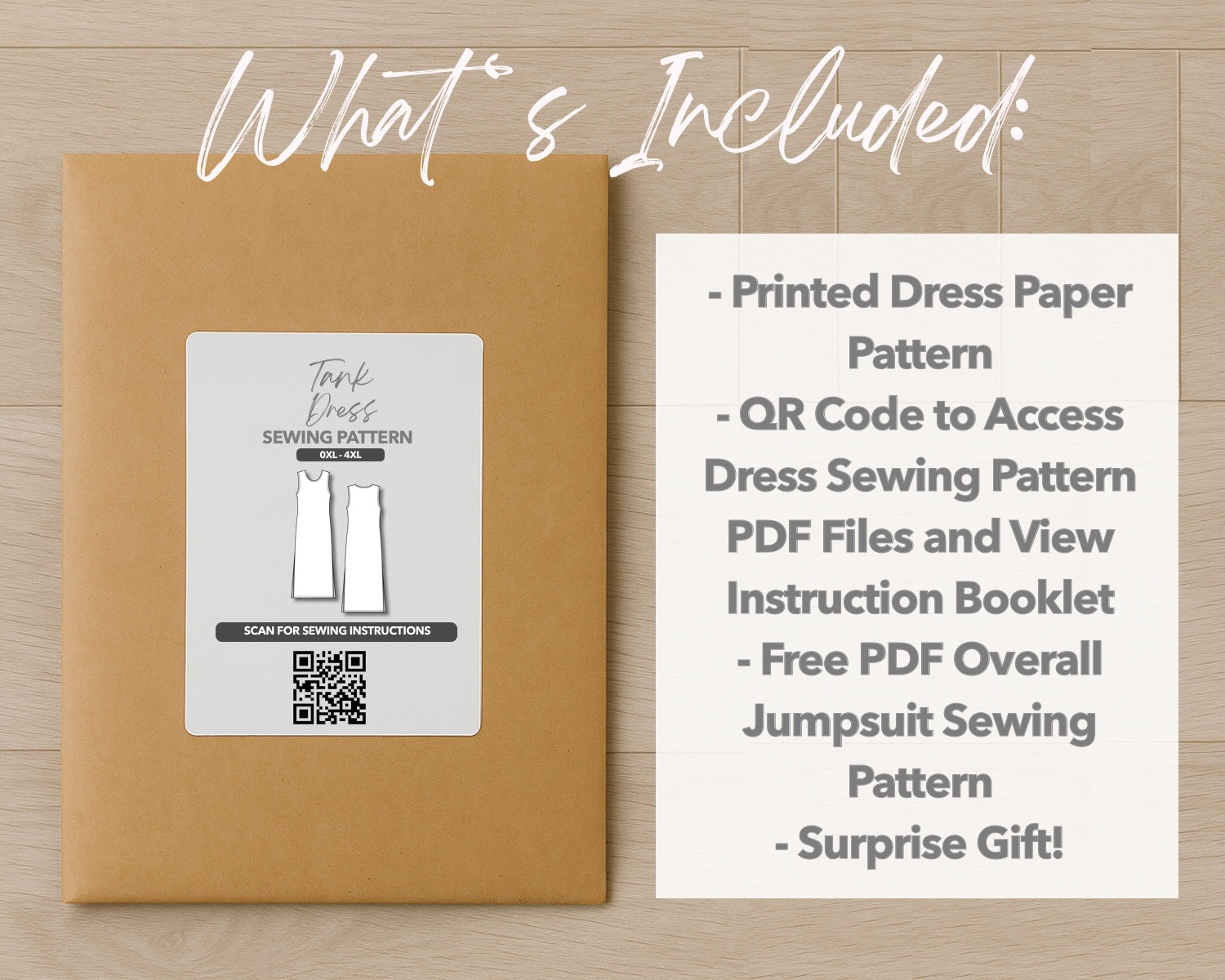 What is included with the printed Plus Size Tank Dress paper sewing pattern