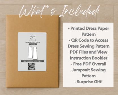 What is included with the printed Plus Size Tank Dress paper sewing pattern