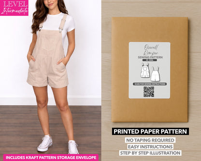 Pocket Overall Romper printed sewing pattern with easy instructions and step by step illustrations.