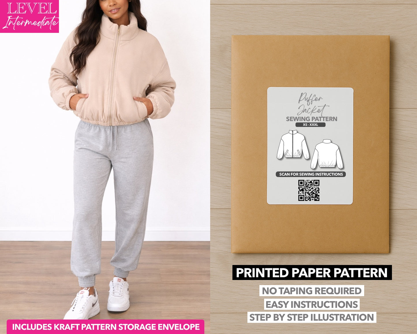 Puffer Jacket printed sewing pattern with easy instructions and step by step illustrations.
