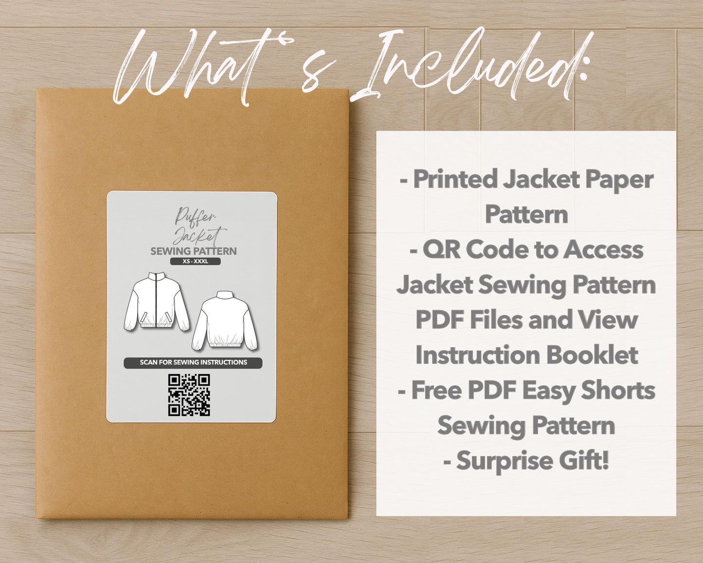 What is included with the printed Puffer Jacket paper sewing pattern