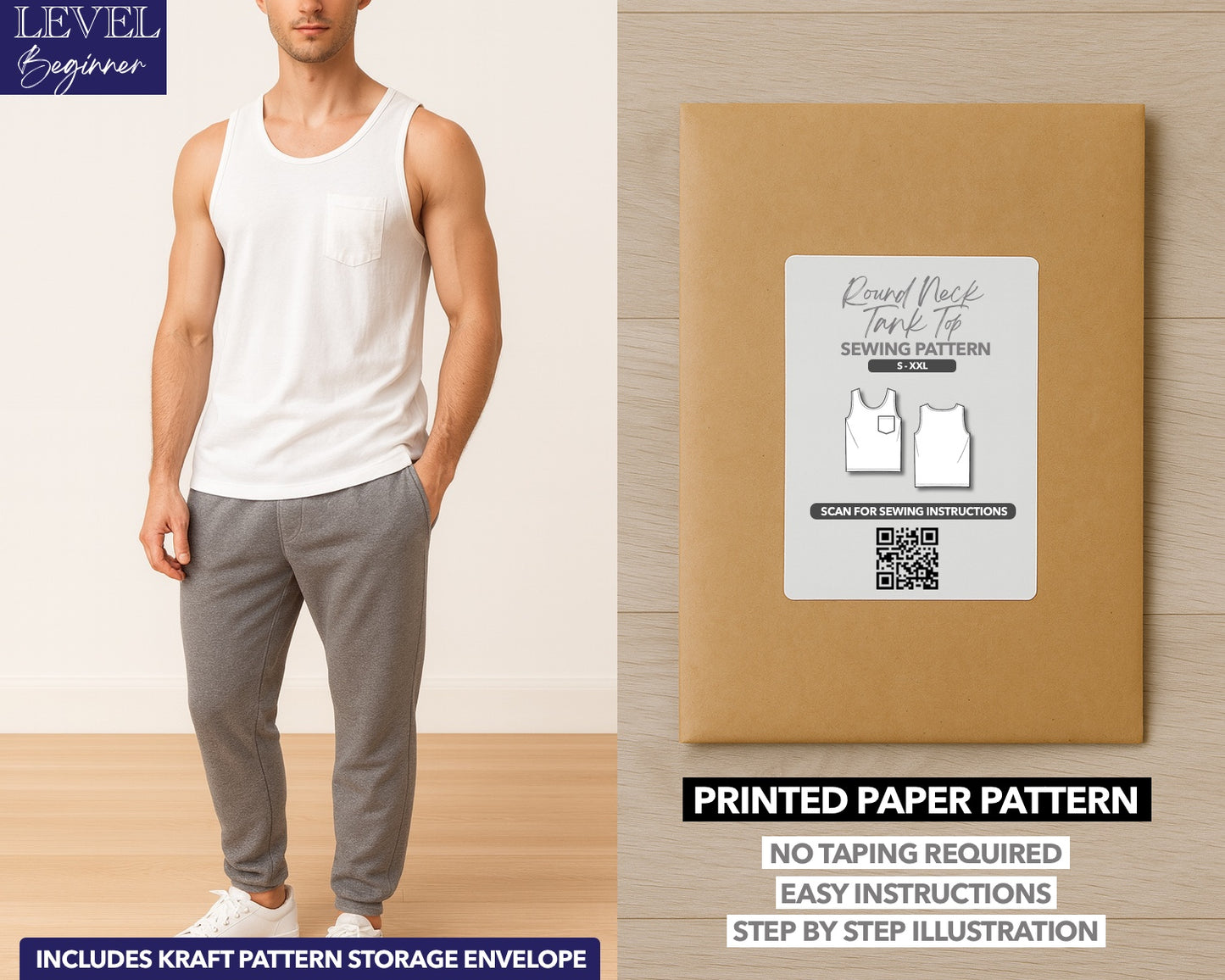 Round Neck Pocket Tank Top printed sewing pattern with easy instructions and step by step illustrations.