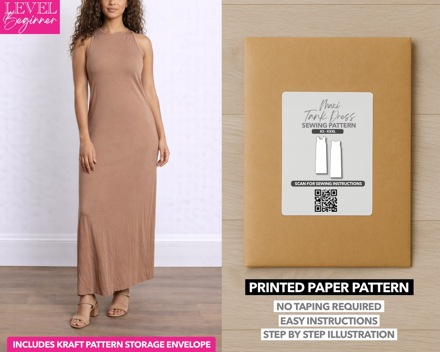 Round Neck Tank Dress printed sewing pattern with easy instructions and step by step illustrations.