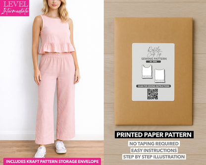Ruffle Crop Top printed sewing pattern with easy instructions and step by step illustrations.