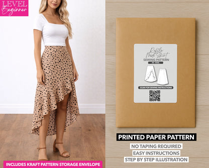 Ruffle Midi Skirt printed sewing pattern with easy instructions and step by step illustrations.
