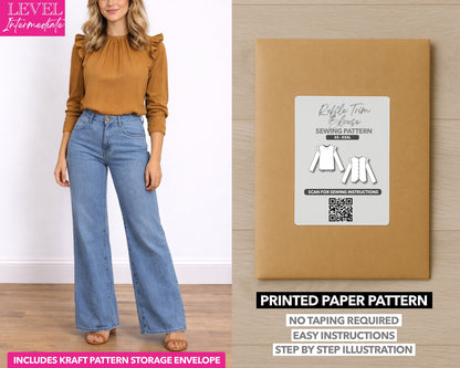 Ruffle Trim Button Back Blouse printed sewing pattern with easy instructions and step by step illustrations.