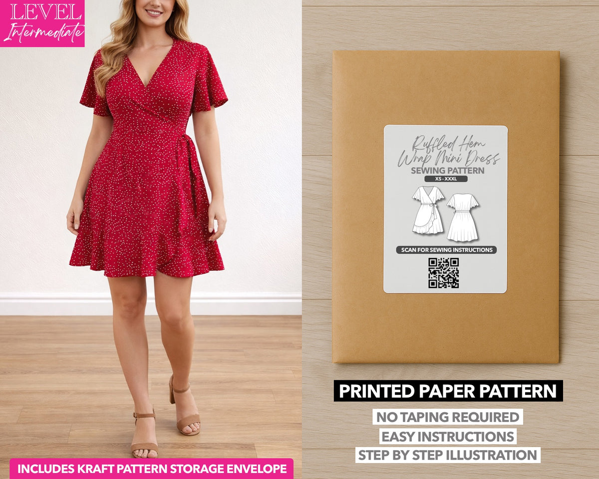 mini dress sewing pattern Ruffle Hem Faux Wrap Collection:Crinkle Collective - White Women's Red Coated mini test:baby 12 // UK 6