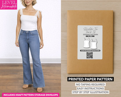 Shoulder Tie Tank Top printed sewing pattern with easy instructions and step by step illustrations.