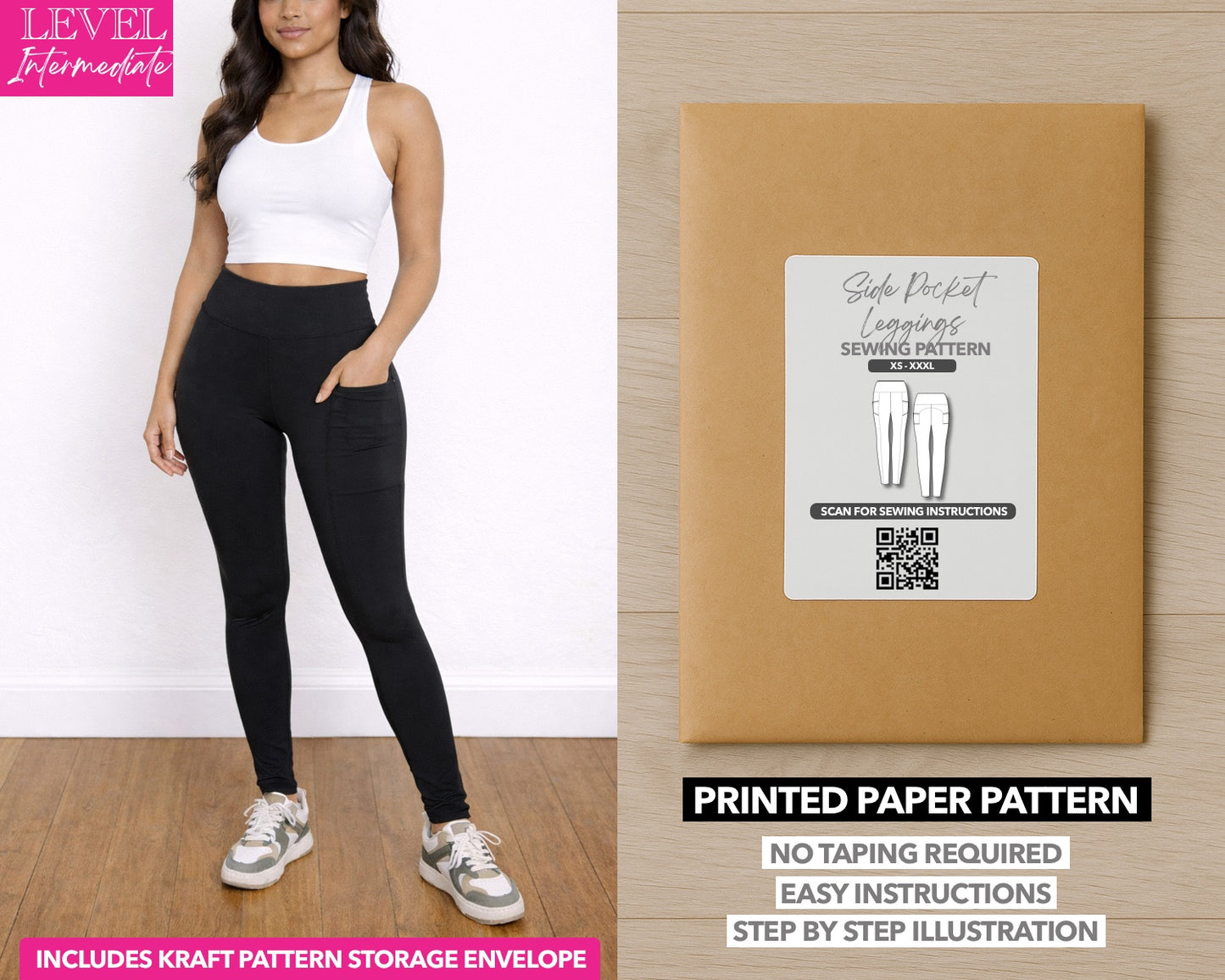 Side Pocket Leggings printed sewing pattern with easy instructions and step by step illustrations.