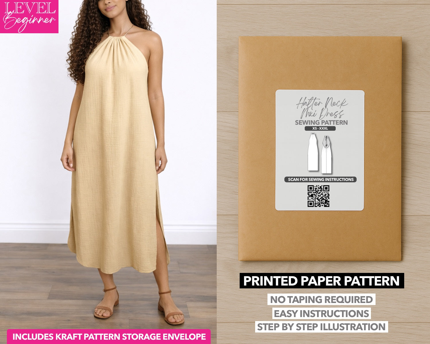 Side Slit Halter Neck Backless Maxi Dress Sewing Pattern