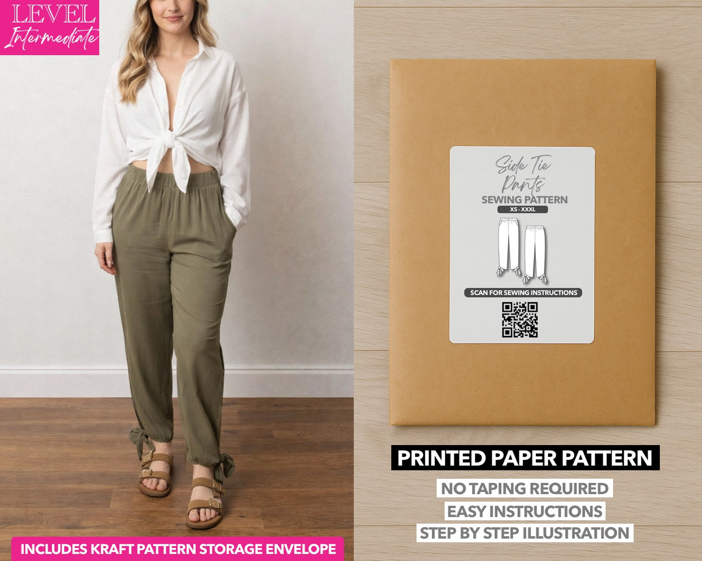 Side Tie Pants printed sewing pattern with easy instructions and step by step illustrations.