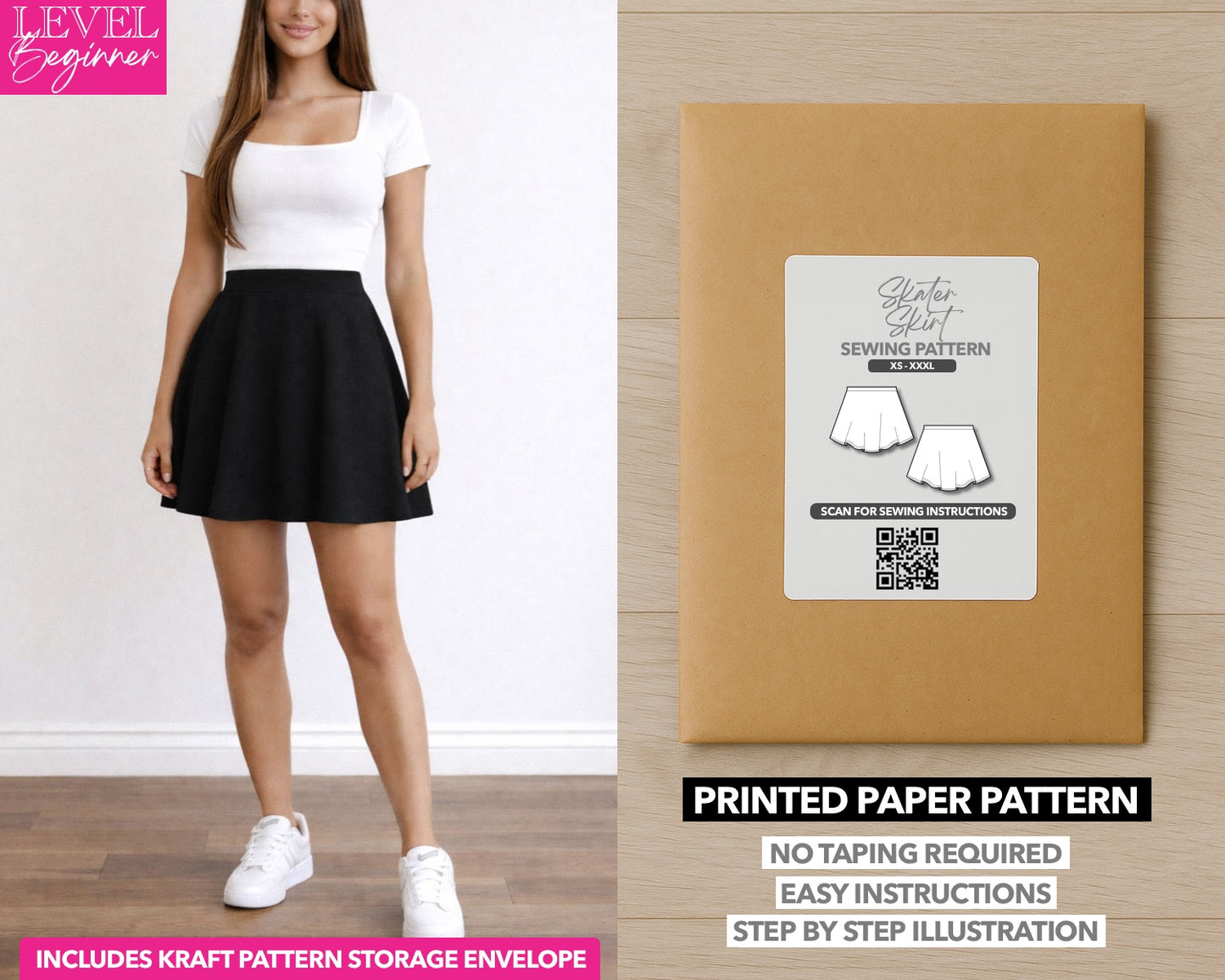 Skater Skirt printed sewing pattern with easy instructions and step by step illustrations.