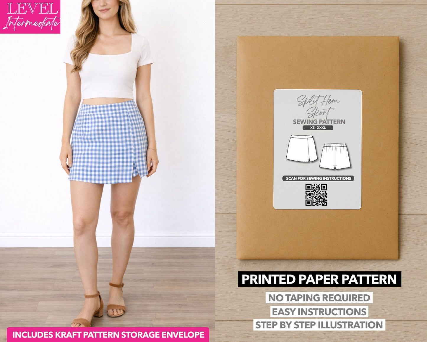 Split Hem Skort printed sewing pattern with easy instructions and step by step illustrations.