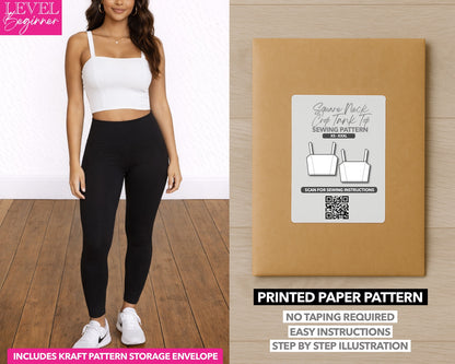 Square Neck Crop Tank Top printed sewing pattern with easy instructions and step by step illustrations.