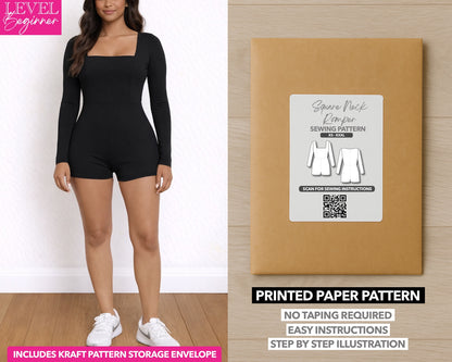 Square Neck Long Sleeve Romper printed sewing pattern with easy instructions and step by step illustrations.