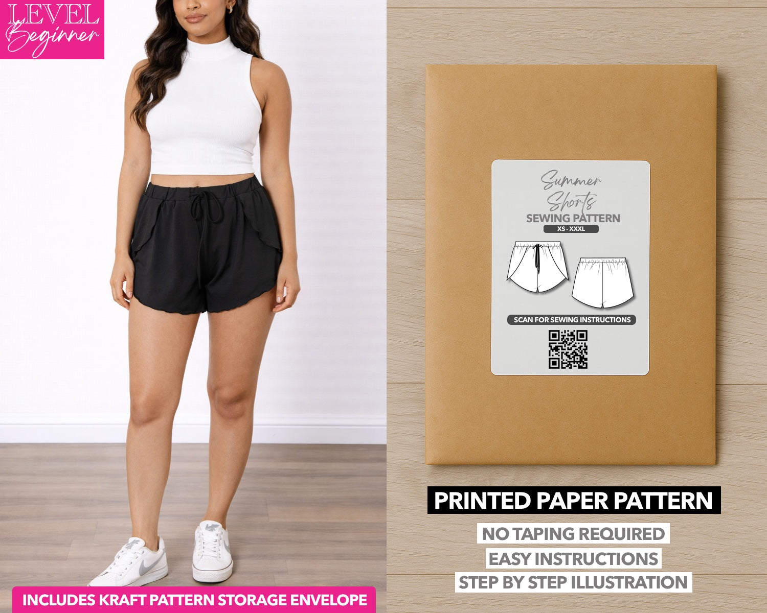 Lettuce Hem Shorts printed sewing pattern with easy instructions and step by step illustrations.