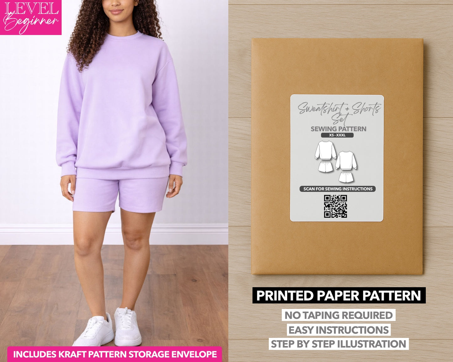 Sweatshirt and Shorts Set printed sewing pattern with easy instructions and step by step illustrations.