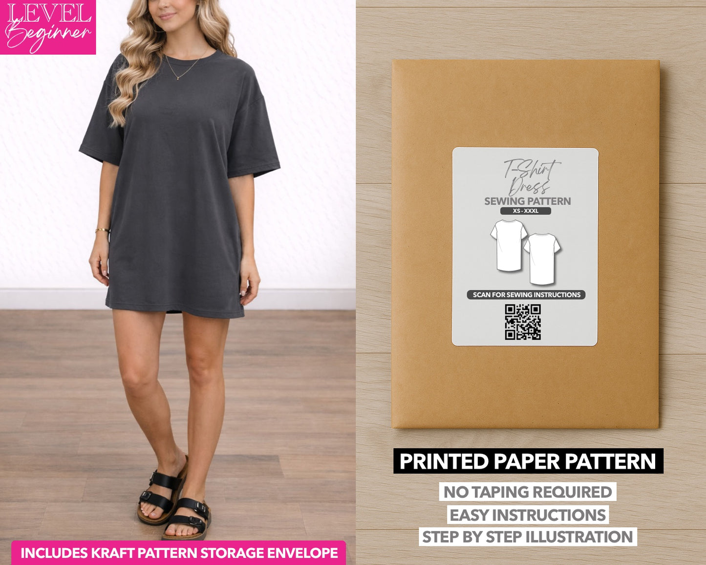 T-Shirt Dress printed sewing pattern with easy instructions and step by step illustrations.