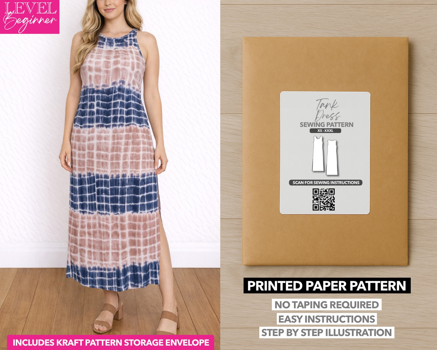 Tank Dress printed sewing pattern with easy instructions and step by step illustrations.
