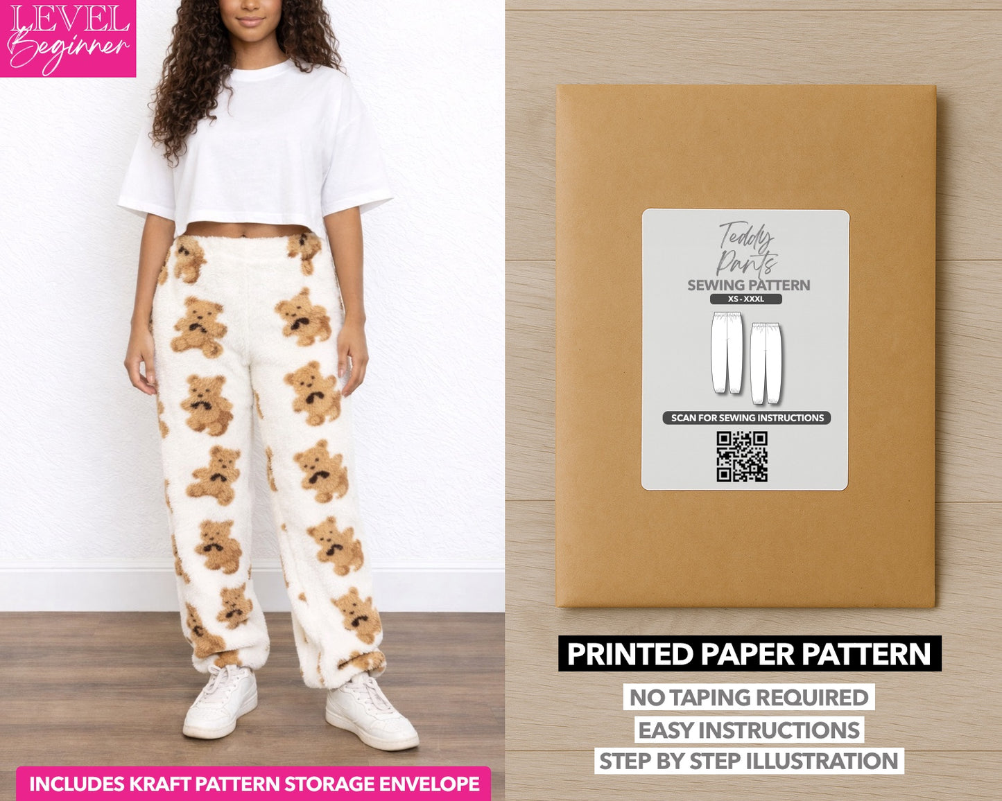 Teddy Pants printed sewing pattern with easy instructions and step by step illustrations.
