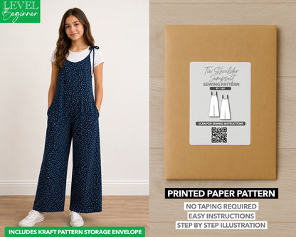 Teen Girls Tie Shoulder Jumpsuit printed sewing pattern with easy instructions and step by step illustrations.