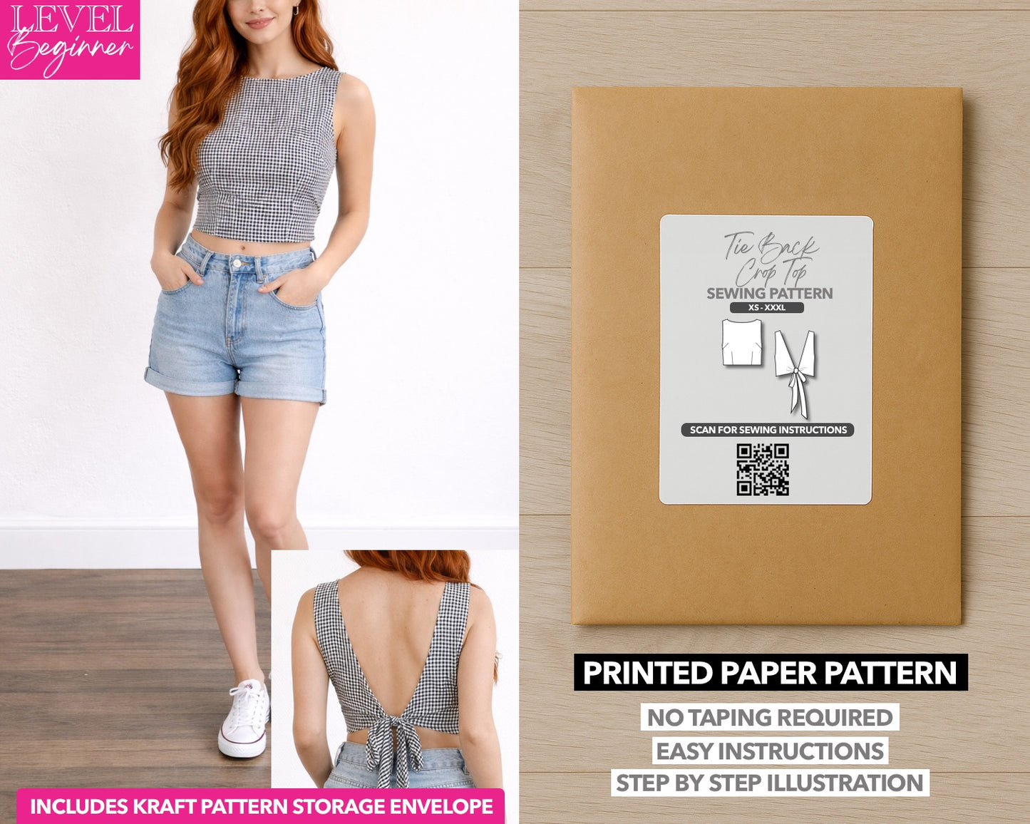 Tie Back Crop Top printed sewing pattern with easy instructions and step by step illustrations.