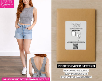 Tie Back Crop Top printed sewing pattern with easy instructions and step by step illustrations.
