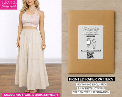 Tie Backless Halter Top printed sewing pattern with easy instructions and step by step illustrations.