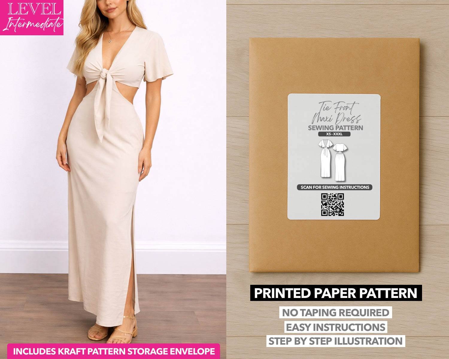 Tie Front Side Cutout Maxi Dress Sewing Pattern