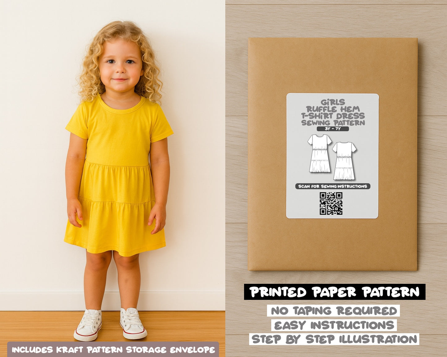 Toddler Girl Ruffle Hem T-Shirt Dress Sewing Pattern