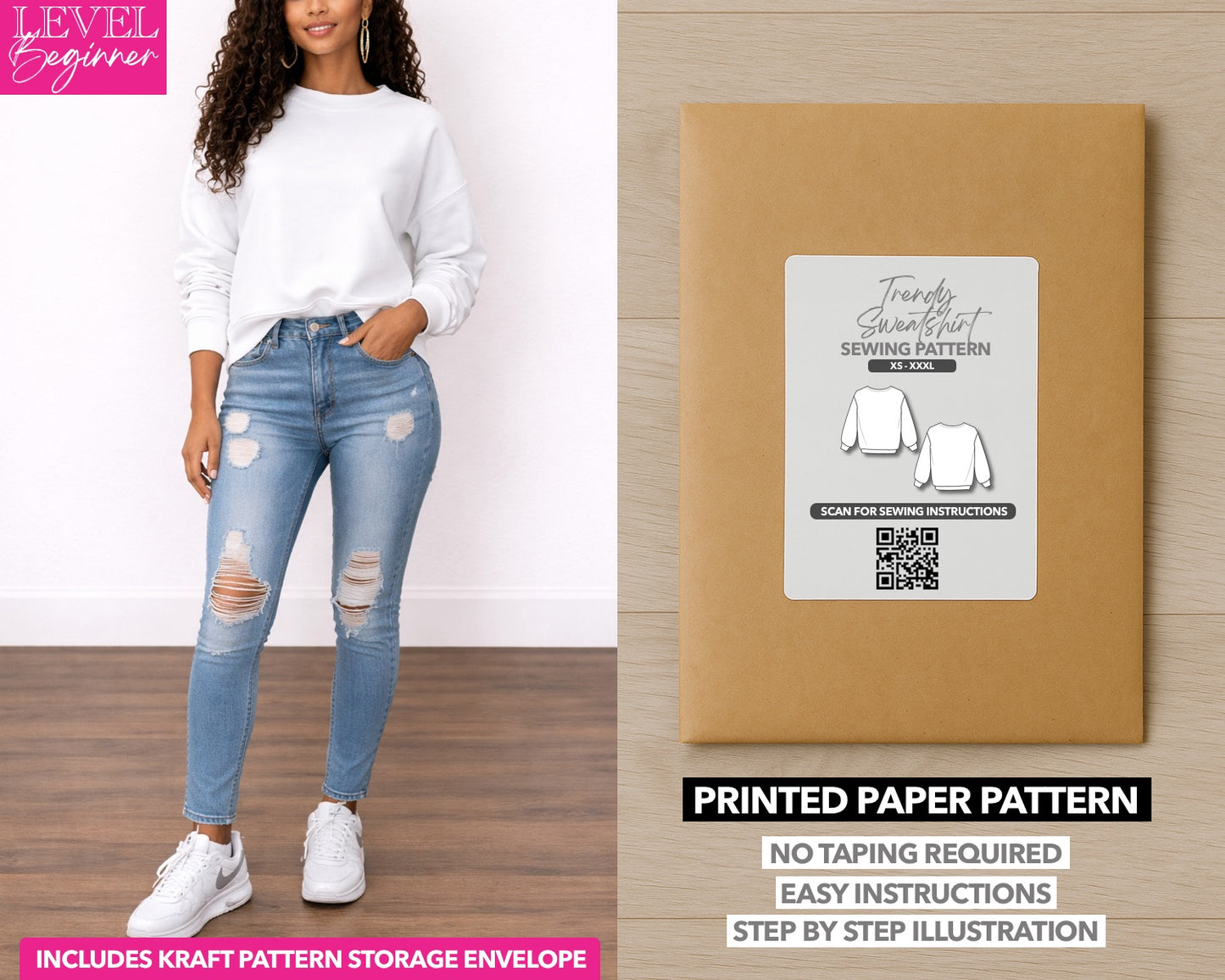 Classic Sweatshirt printed sewing pattern with easy instructions and step by step illustrations.