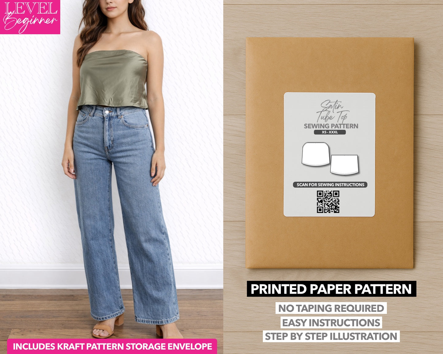 Satin Tube Top printed sewing pattern with easy instructions and step by step illustrations.