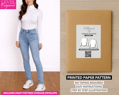 Turtleneck Long Sleeve printed sewing pattern with easy instructions and step by step illustrations.