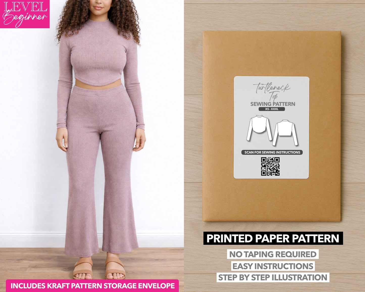 Turtleneck Top printed sewing pattern with easy instructions and step by step illustrations.
