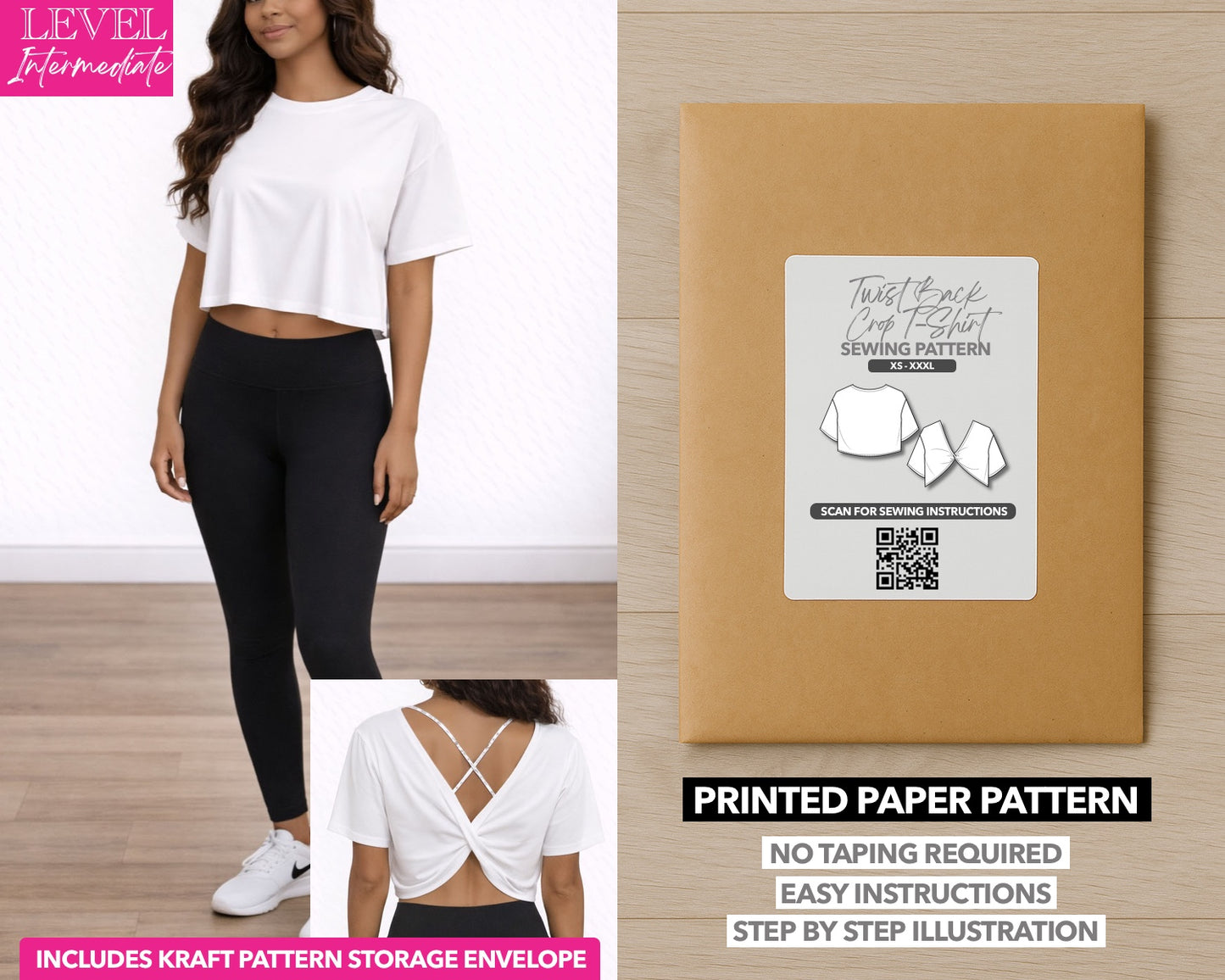 Twist Back Crop T-Shirt printed sewing pattern with easy instructions and step by step illustrations.