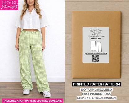 Wide Leg Pants printed sewing pattern with easy instructions and step by step illustrations.