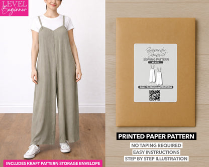 Wide Leg Suspender Jumpsuit printed sewing pattern with easy instructions and step by step illustrations.