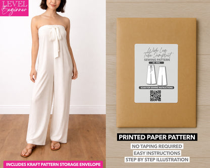 Wide Leg Tube Jumpsuit printed sewing pattern with easy instructions and step by step illustrations.