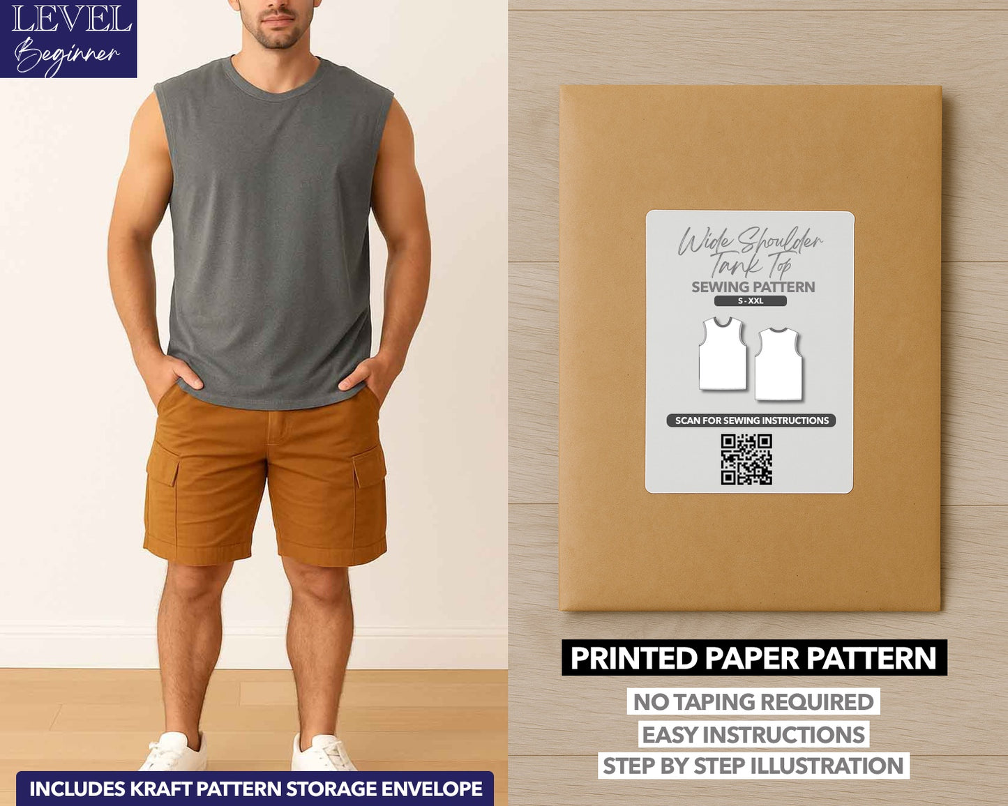 Wide Shoulder Tank Top printed sewing pattern with easy instructions and step by step illustrations.