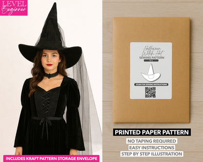 Witch Hat printed sewing pattern with easy instructions and step by step illustrations.