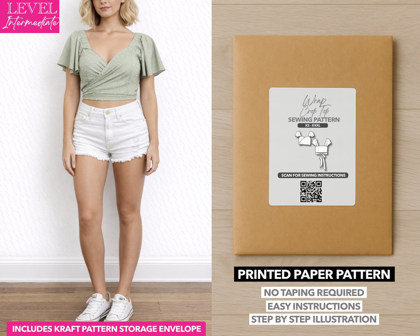 Wrap Crop Top printed sewing pattern with easy instructions and step by step illustrations.