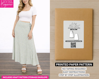 Wrap Maxi Skirt printed sewing pattern with easy instructions and step by step illustrations.
