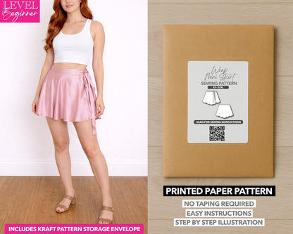 Wrap Mini Skirt printed sewing pattern with easy instructions and step by step illustrations.