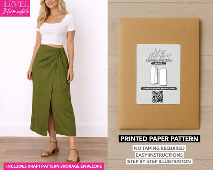 Wrap Side Tie Midi Skirt printed sewing pattern with easy instructions and step by step illustrations.