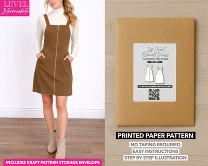 Zip Front Pocket Mini Overall Dress printed sewing pattern with easy instructions and step by step illustrations.