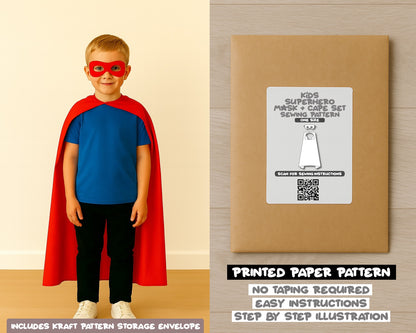 Kids Superhero Mask and Cape printed sewing pattern with easy instructions and step by step illustrations.